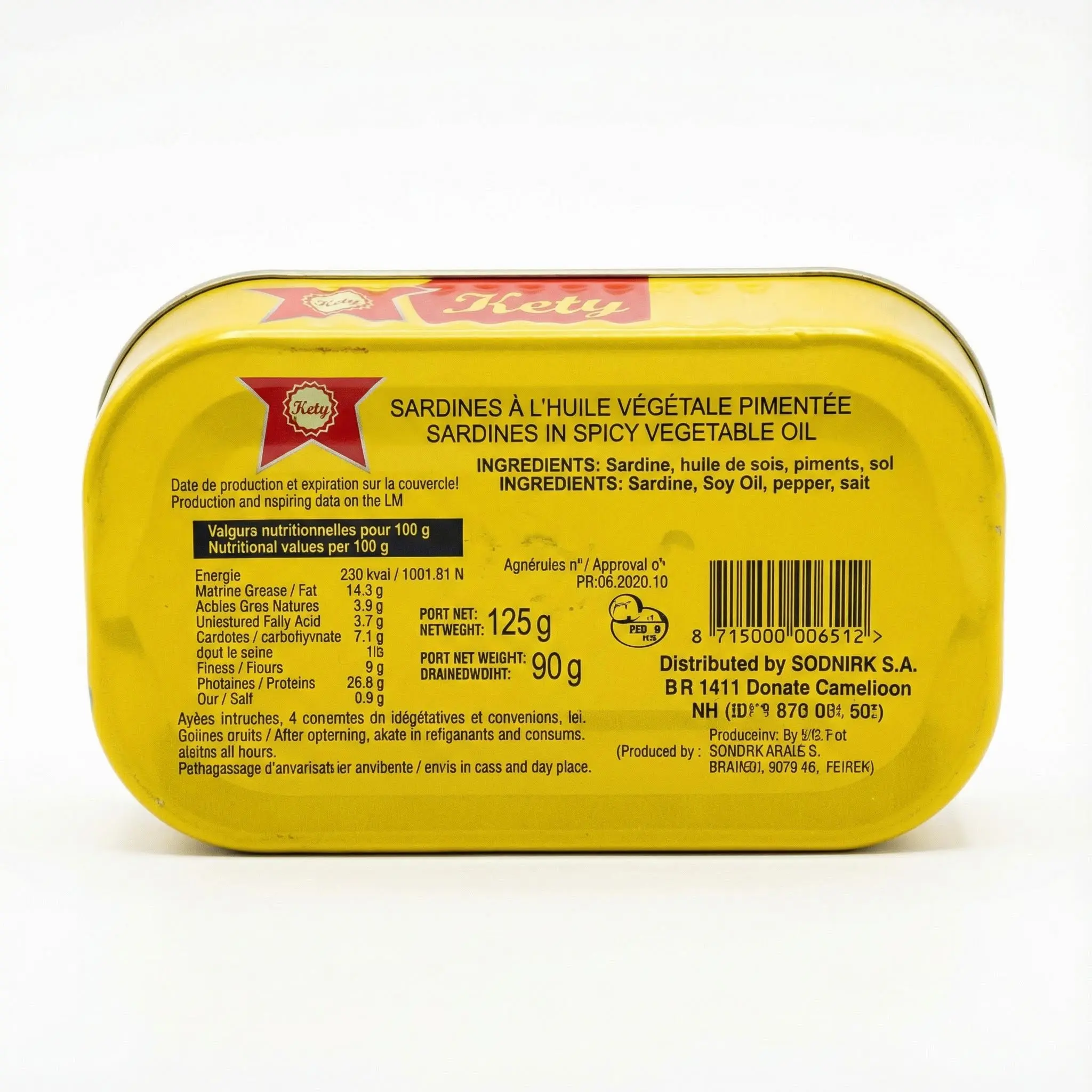 informations nutritionnelles conserve sardines pimentees kety